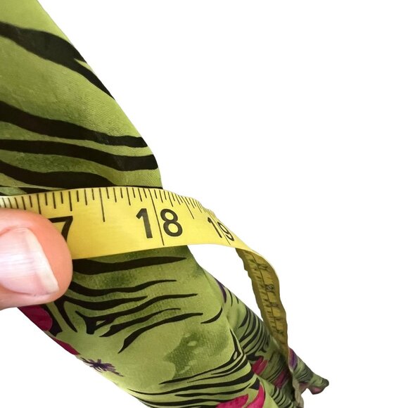 Vintage 90s Green Floral Jungle Print Sleeveless Chiffon Midi Dress Medium - Picture 8 of 9